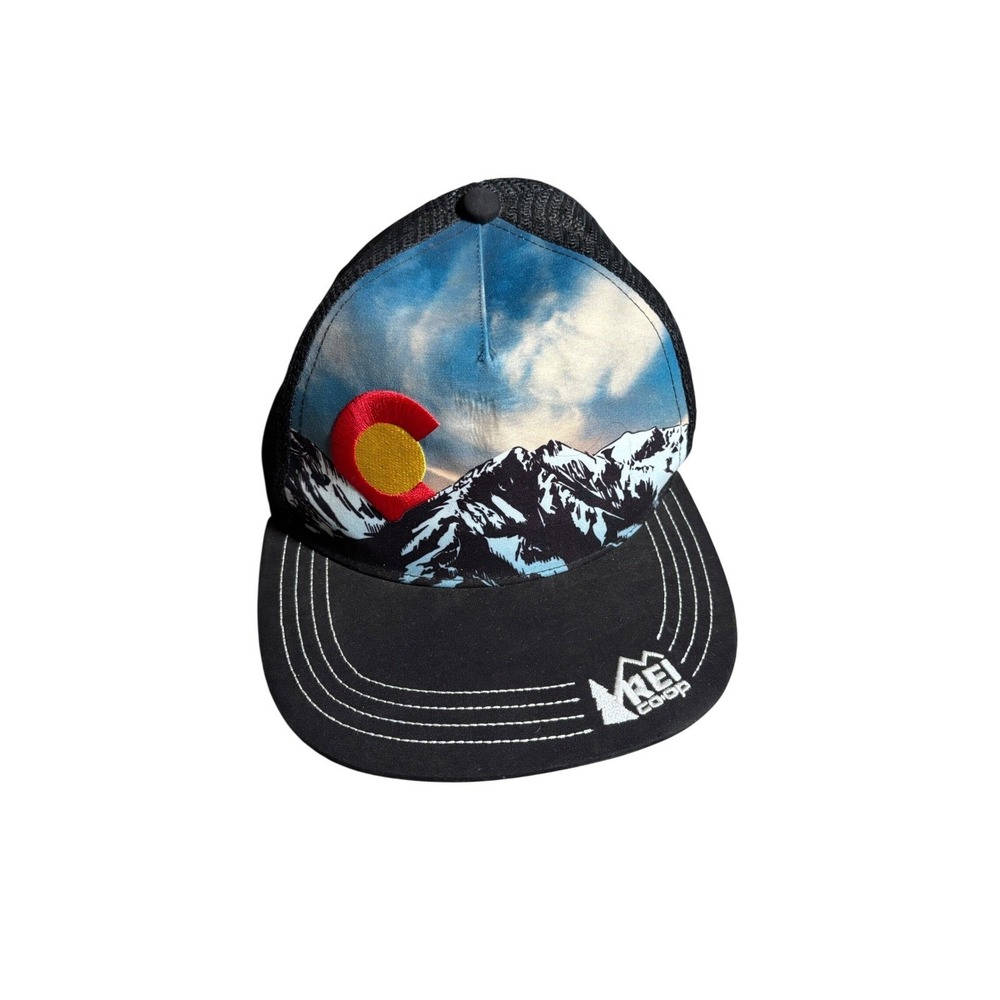 REI Co-op Colorado Mountain Trucker Hat BOCO Gear Mesh Snapback Black Blue OSFM